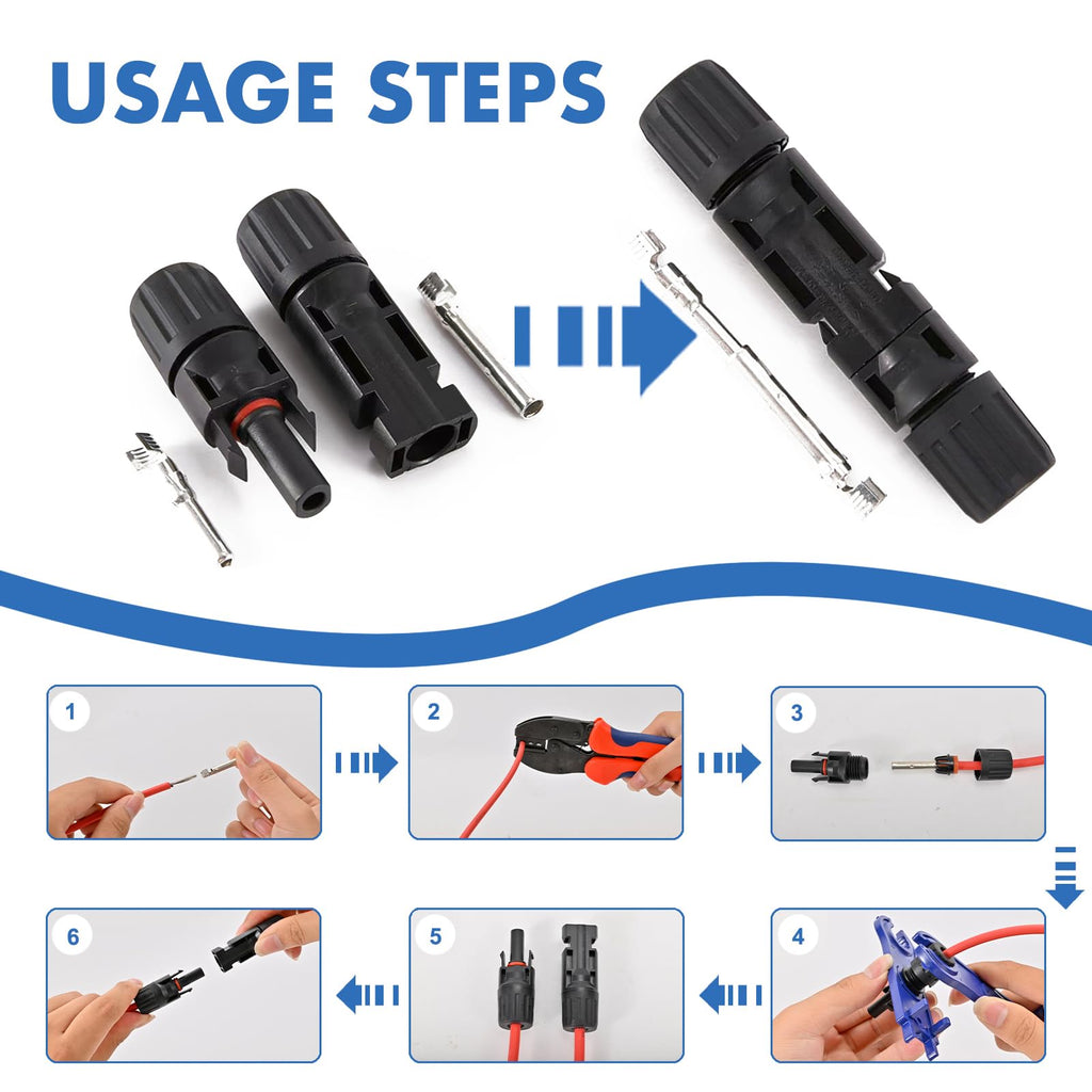 Usngsny 16 PCS Solar Panel Connectors, Male/Female IP67 Waterproof 1000V 30A Solar Cable Connectors (8 Pairs) with 2 Spanners（10AWG）