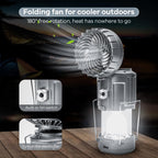 SZJIEIFR Solar Camping Lantern with Fan & Phone Charger, Portable Rechargeable Power for Hurricanes, Emergency, Power Outage and Camping Gear, Silver