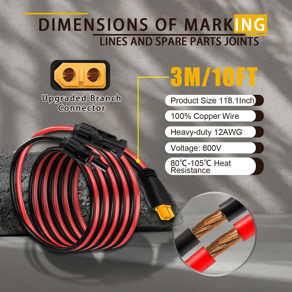 COMeap Solar Panel Cable for Ecoflow Anker SOLIX 12AWG, 10FT/3M Compatible with MC-4 to XT60 Plug Solar Panel Connector Adapter Extension for Portable Power Station Solar Generator RV