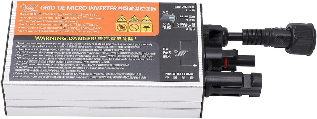 Solar PV Micro Inverter 260W, 18-60V to 120V 230V Grid-Tie Inverter for Home Solar Power System, Compact Aluminum Alloy Microinverter with IP55 Rating
