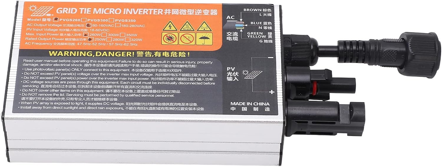 Solar PV Micro Inverter 260W, 18-60V to 120V 230V Grid-Tie Inverter for Home Solar Power System, Compact Aluminum Alloy Microinverter with IP55 Rating