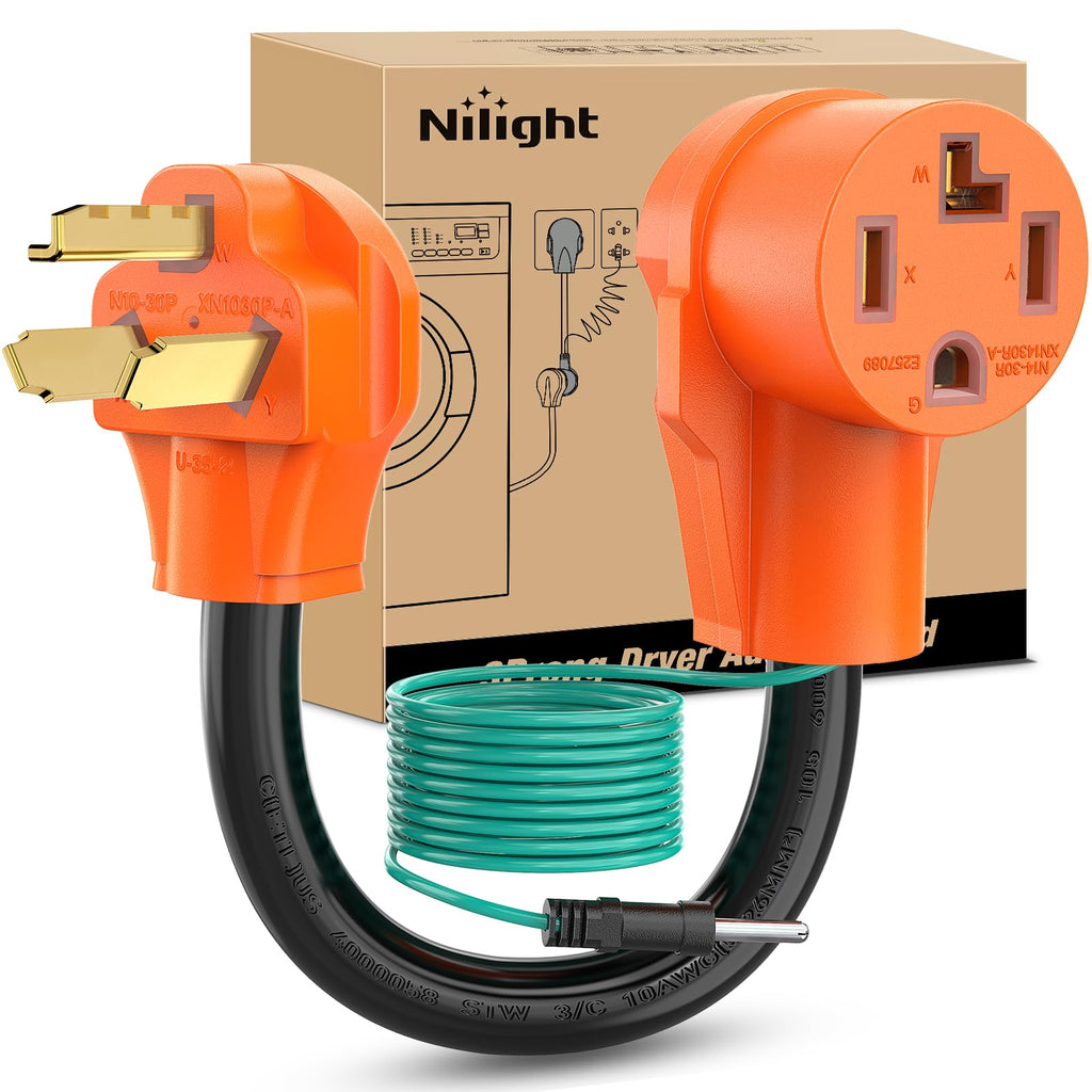 Nilight EV Adapter Cord 30 Amp to 50 Amp 4 Prong Pure Copper New Dryer Outlet to EV Plug Conversion Heavy Duty 10 Gauge Wire Nema 14-30P to 14-50R 30M/50F for Level 2 EVs Using