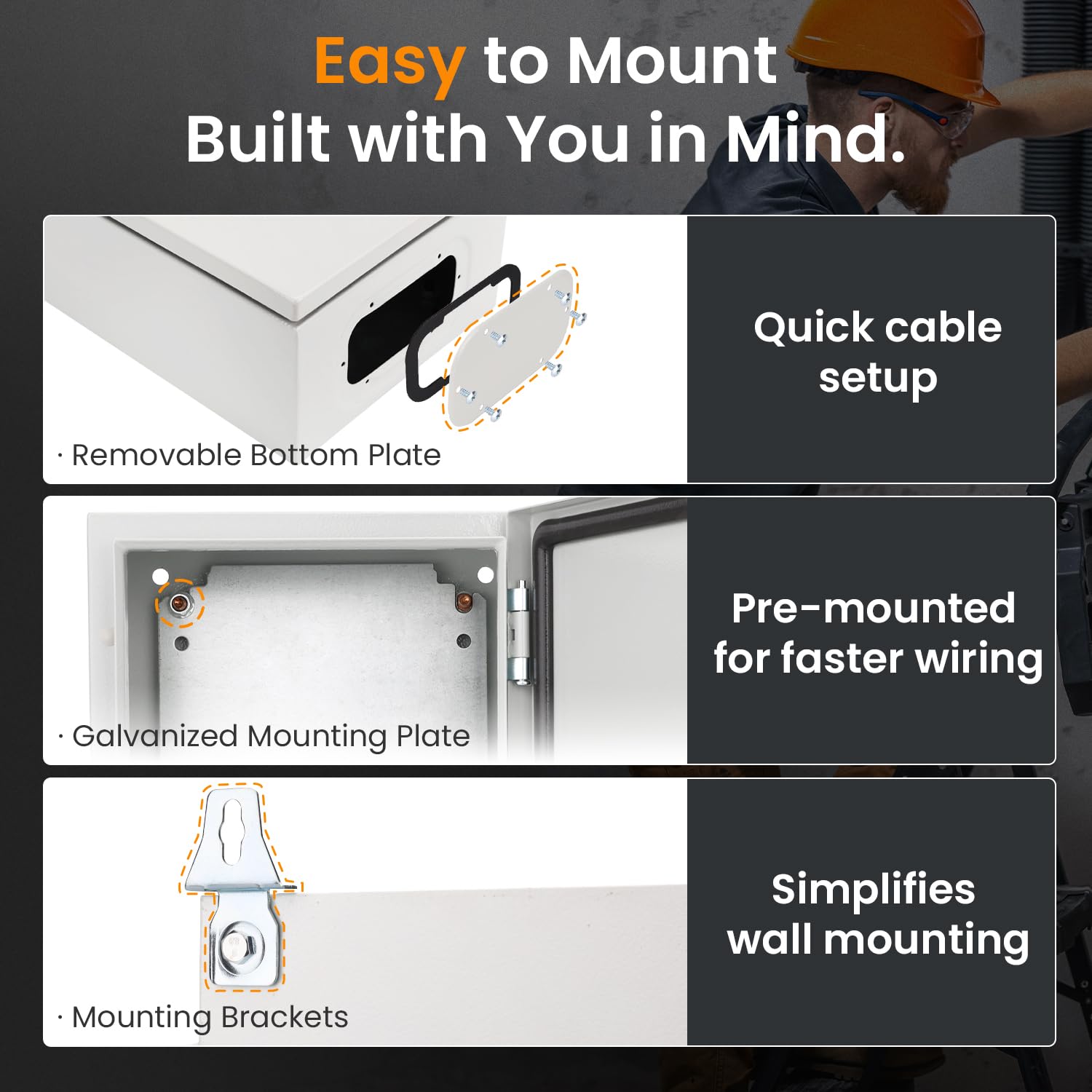 QILIPSU Metal Electrical Box IP65 Waterproof Steel Project Enclosure Lockable Weatherproof Electric Junction Box for Indoor & Outdoor Use 14"x10"x6"