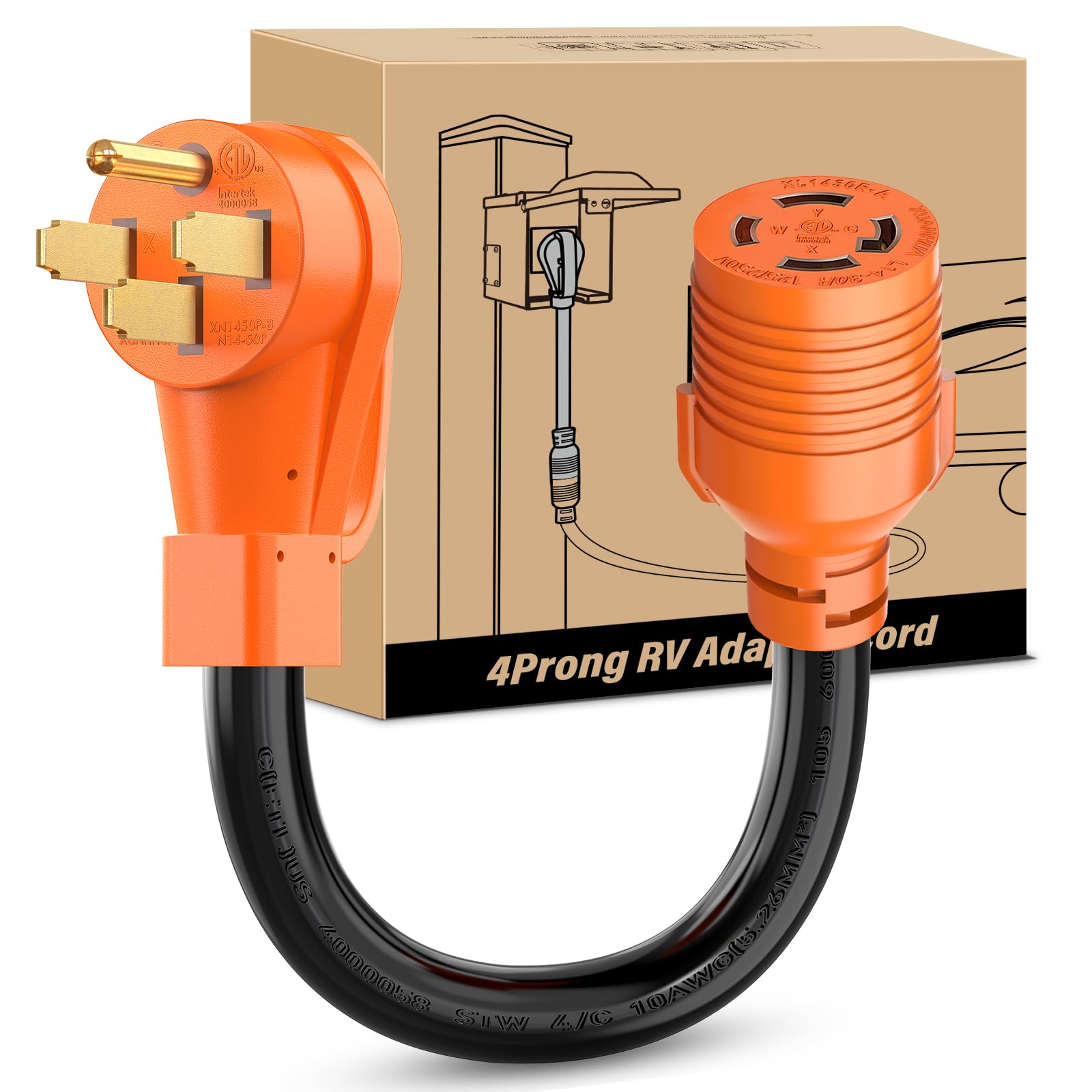 Nilight EV Adapter Cord 30 Amp to 50 Amp 4 Prong Pure Copper New Dryer Outlet to EV Plug Conversion Heavy Duty 10 Gauge Wire Nema 14-30P to 14-50R 30M/50F for Level 2 EVs Using