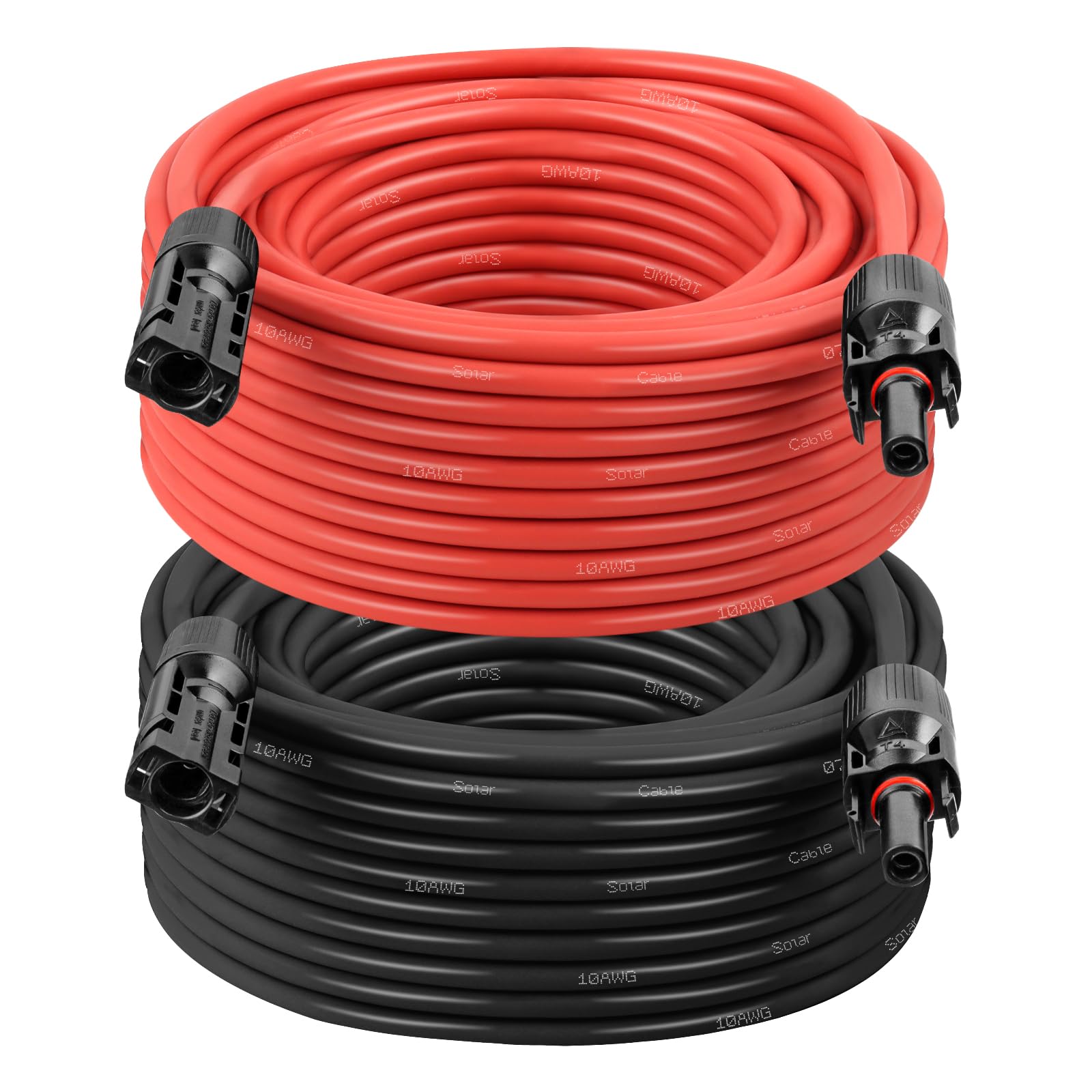 10AWG Solar Extension Cable 5FT – 2 Pack Red & Black PV Wire with Solar Connectors, 84-Strand Tinned Copper, Dual XLPE Insulated, Outdoor UV-Resistant Cable for RV, Inverter, Battery
