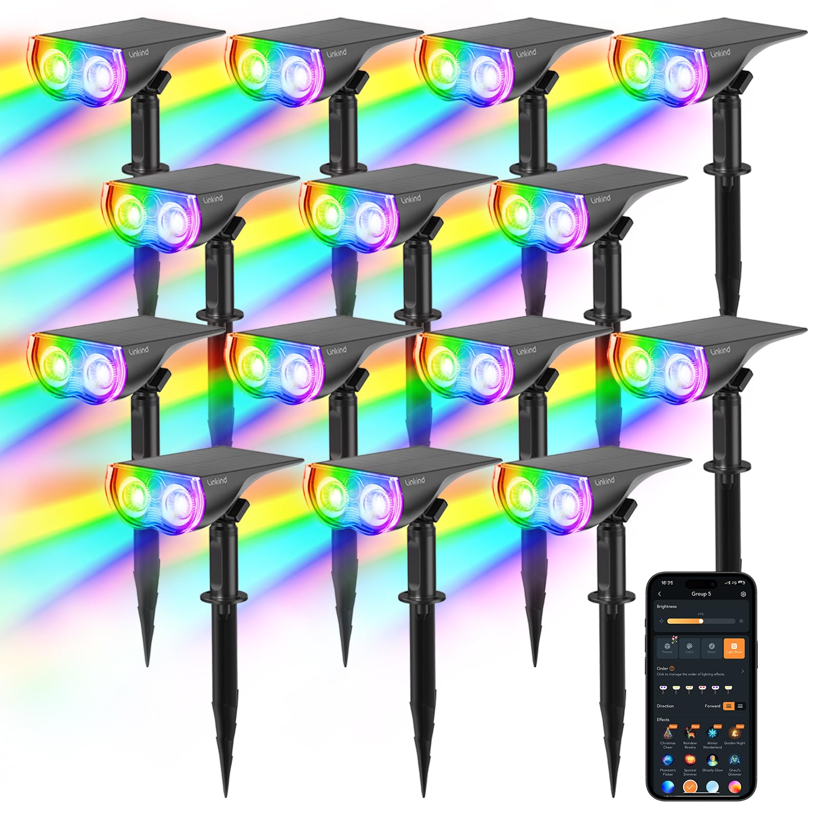Linkind Smart Solar Spot Lights Outdoor SL5C, Solar Lights Outdoor Spotlight Cool/Warm White/Color Changing, APP/Voice Control IP67 Landscape Lighting for Yard, Garden, Pathway(2 Pack)