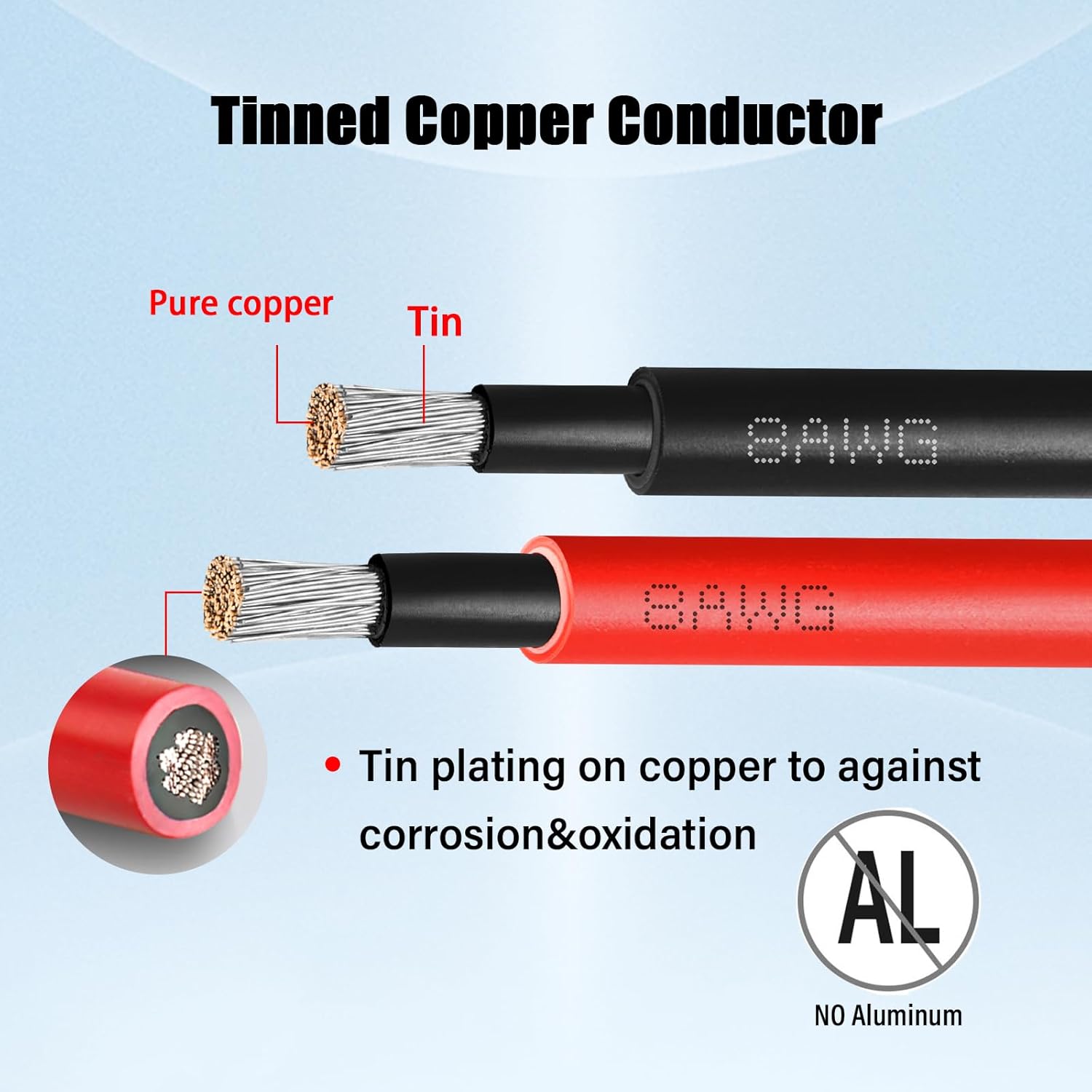 8 AWG Solar Extension Cable 50FT Black + 50FT Red, 8 Gauge Solar Panel Wire Male to Female Tinned Copper Wire for Solar Panel, Automotive, RV, Boat, Outdoors