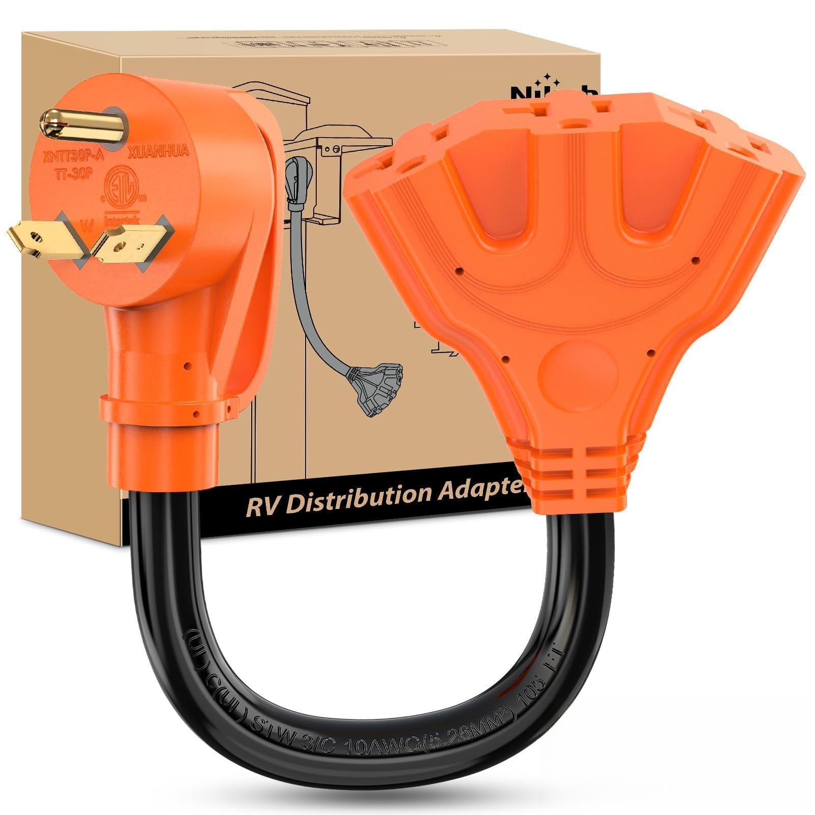 Nilight EV Adapter Cord 30 Amp to 50 Amp 4 Prong Pure Copper New Dryer Outlet to EV Plug Conversion Heavy Duty 10 Gauge Wire Nema 14-30P to 14-50R 30M/50F for Level 2 EVs Using