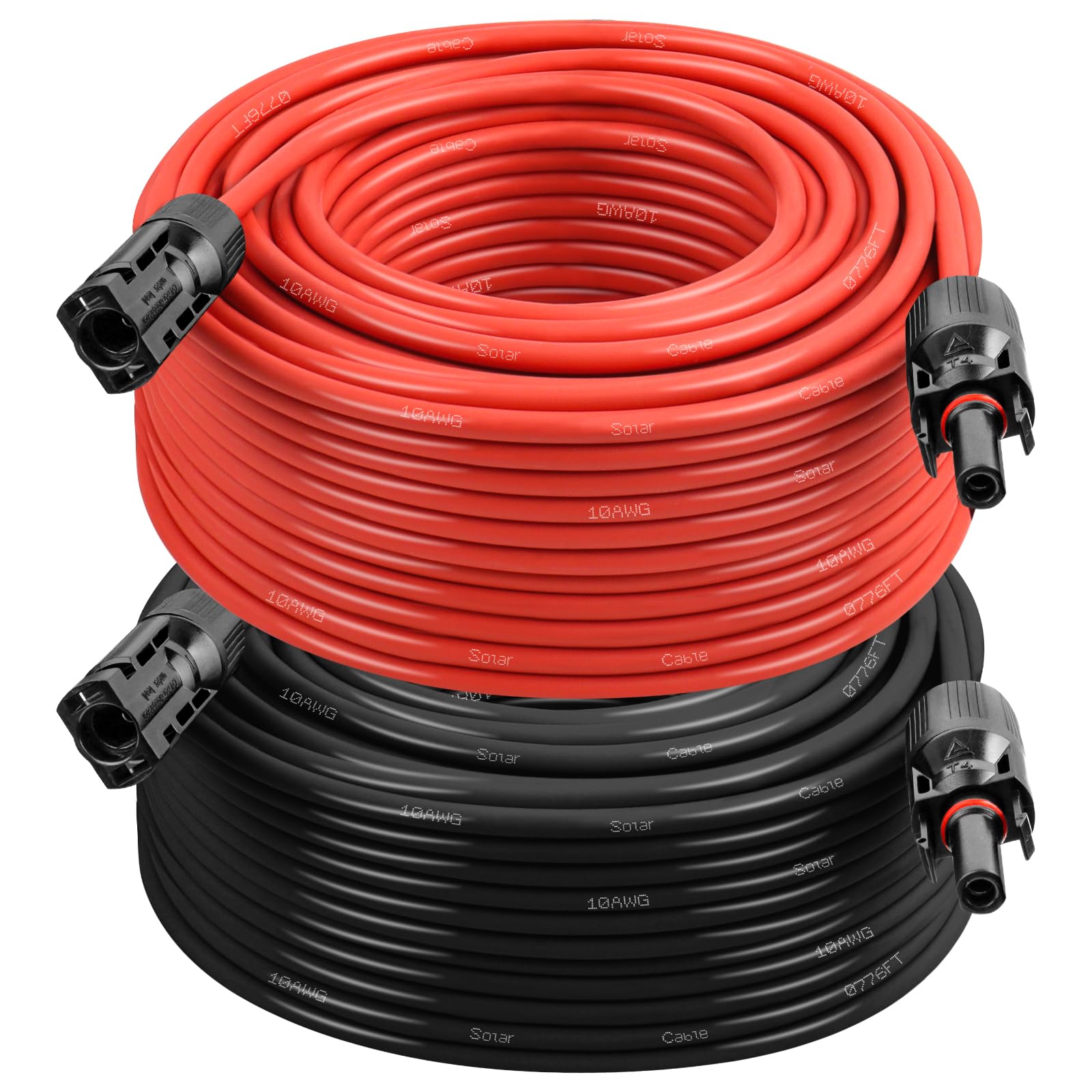10AWG Solar Extension Cable 5FT – 2 Pack Red & Black PV Wire with Solar Connectors, 84-Strand Tinned Copper, Dual XLPE Insulated, Outdoor UV-Resistant Cable for RV, Inverter, Battery