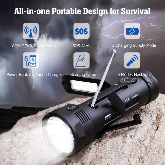 PPLEE Emergency Weather Radio NOAA Certified, Hand Crank Solar Flashlight Radio with Cell Phone Charger, Portable AM FM Battery Powered Radio, Reading Lamp, SOS Alarm for Hurricane Camping Survival Main Image