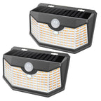 HMCITY Solar Lights Outdoor 120 LED with 3 Lighting Modes, Motion Sensor Wall Lights,IP65 Waterproof Solar Powered for Garden Patio Yard (Back Button 2Packs, Black Shell-Daylight White)