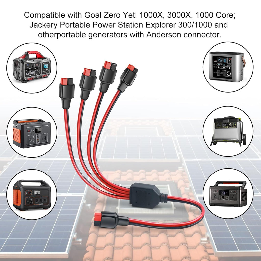 Anderson Y Splitter Cable 1 to 4 Solar Panel Branch Parallel Adapter | Compatible with GZ, High Power Pole Port Connector, for Solar Generator Power Station 18.5 Inch