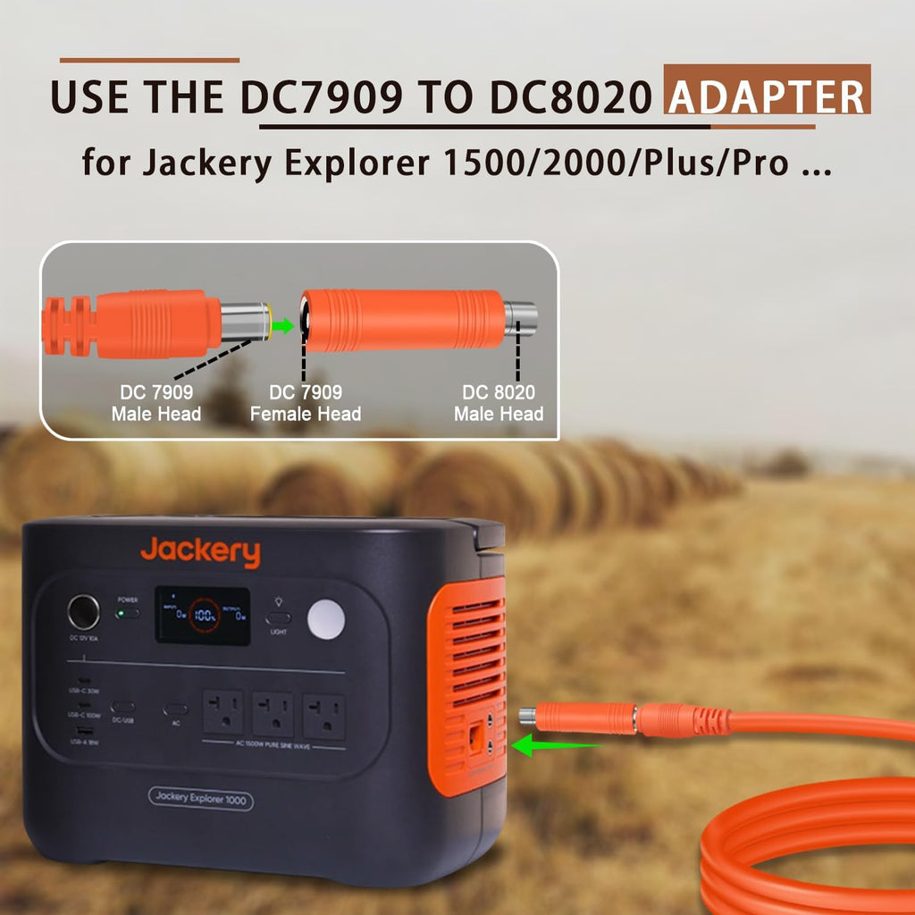 COMeap Solar Panel Adapter for Jackery, 6FT/1.8M Compatible with MC-4 to DC 8mm Extension Cable with DC7909 to DC8020/DC5525 Connector for GZ Yeti Bluetti Solar Generator Power Station 12AWG - Orange