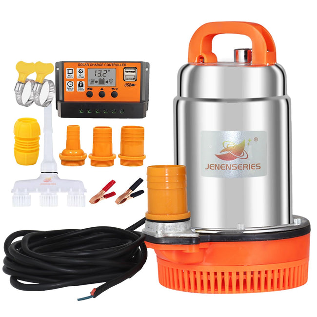 JENENSERIES 250W DC 24V Solar Submersible Pumps, 2inch solar deep well water pump ,Max head 20ft, 26GPM Flow for pond or farm (update-24V) Hover Image