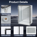 HoHaing Junction Box,IP67 Waterproof Electrical Box Hinged Clear Cover,Electrical Enclosure with Stainless Steel Latch,Terminal Box with Mounting Plate,Wire Connectors,Electrical Tapes,13.8"x9.8"x5.9"