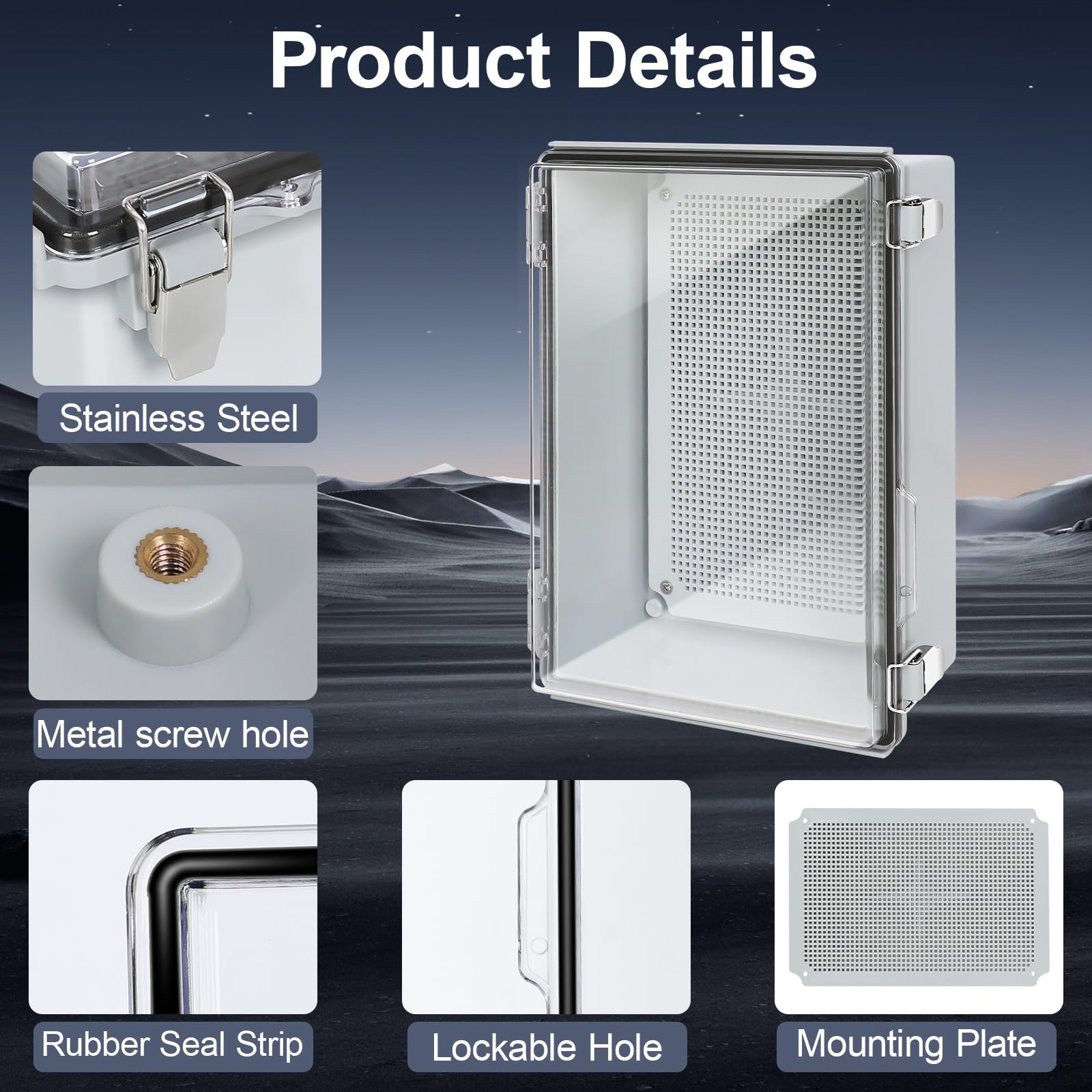 HoHaing Junction Box,IP67 Waterproof Electrical Box Hinged Clear Cover,Electrical Enclosure with Stainless Steel Latch,Terminal Box with Mounting Plate,Wire Connectors,Electrical Tapes,13.8"x9.8"x5.9"