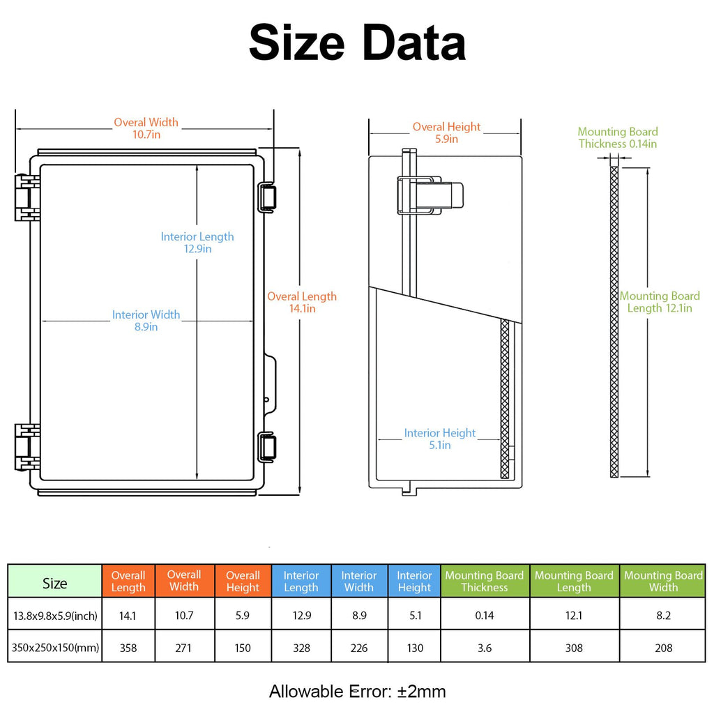 HoHaing Junction Box,IP67 Waterproof Electrical Box Hinged Clear Cover,Electrical Enclosure with Stainless Steel Latch,Terminal Box with Mounting Plate,Wire Connectors,Electrical Tapes,13.8"x9.8"x5.9"