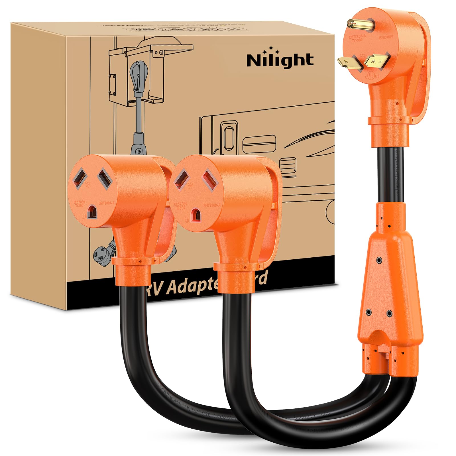 Nilight EV Adapter Cord 30 Amp to 50 Amp 4 Prong Pure Copper New Dryer Outlet to EV Plug Conversion Heavy Duty 10 Gauge Wire Nema 14-30P to 14-50R 30M/50F for Level 2 EVs Using