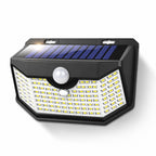 HMCITY Solar Lights Outdoor 120 LED with 3 Lighting Modes, Motion Sensor Wall Lights,IP65 Waterproof Solar Powered for Garden Patio Yard (Back Button 2Packs, Black Shell-Daylight White)