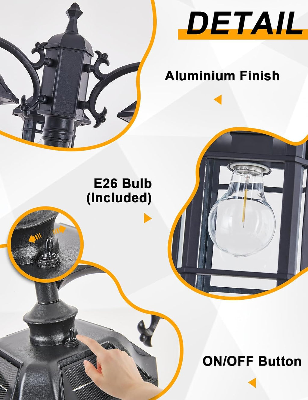 Solar Powered Outdoor Post Light 82.7" H 3-Headed Lamp Post with Dusk to Dawn Sensor Pole Street Lantern 3 Light Black Outdoor Lamp Post Lights E26 Outdoor Street Light for Pole Garden Yard