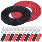 iGreely 4 AWG Gauge Wire Pure Copper Welding Battery Cable for Vehicle Solar,10Ft Black+10Ft Red Flexible OFC Cables with 5pcs of 5/16" & 5pcs 3/8" Copper Lug Terminal Connector Heat Shrink Tubing