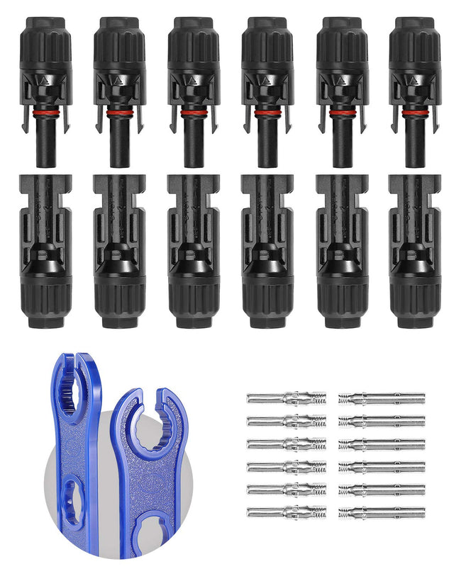 BougeRV 12 PCS Solar Connectors with Spanners Solar Panel Cable Connectors 6 Pairs Male/Female(10AWG) Hover Image