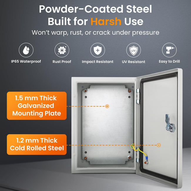 QILIPSU Metal Electrical Box IP65 Waterproof Steel Project Enclosure Lockable Weatherproof Electric Junction Box for Indoor & Outdoor Use 14"x10"x6" Main Image