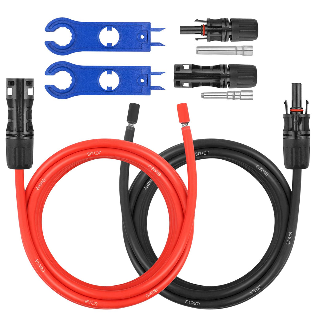10AWG Solar Extension Panel Cable - 50FT Solar Wire with Waterproof Female and Male Connector and Solar Panel Adaptor Kit Tool PV Wire for RV, Home, Boat, Solar Panels(50feet Red + 50feet Black)
