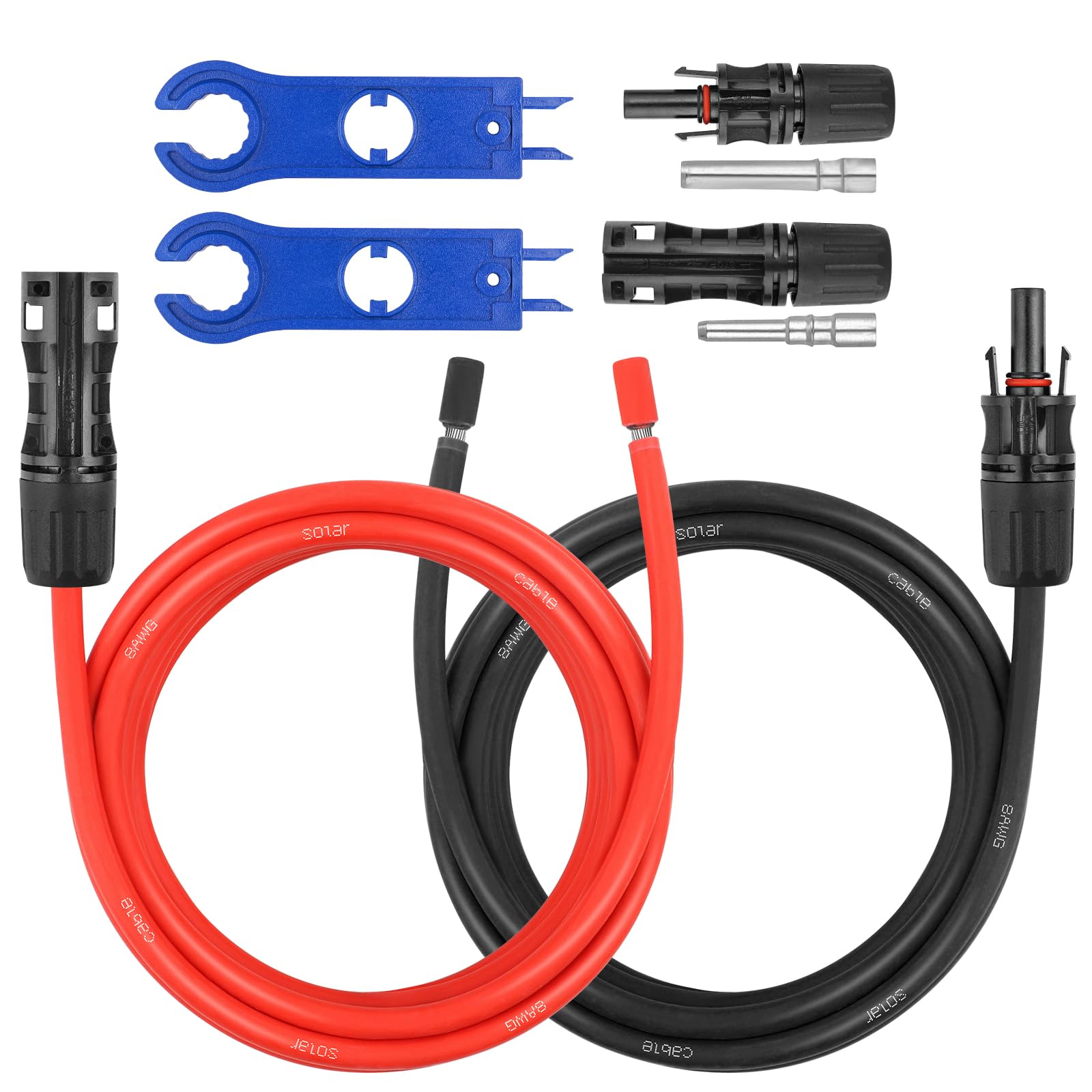 10AWG Solar Extension Panel Cable - 50FT Solar Wire with Waterproof Female and Male Connector and Solar Panel Adaptor Kit Tool PV Wire for RV, Home, Boat, Solar Panels(50feet Red + 50feet Black)