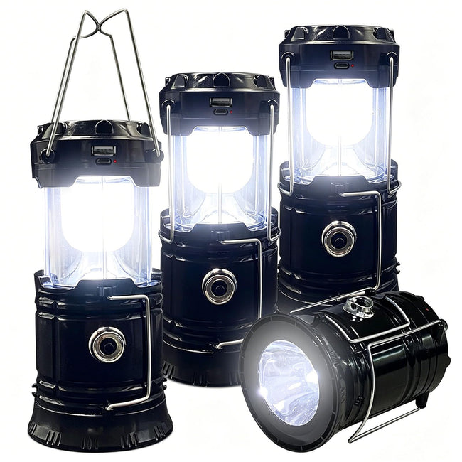 Collapsible Portable LED Camping Lantern XTAUTO Lightweight Waterproof Solar USB Rechargeable LED Flashlight Survival Kits for Indoor Outdoor Home Emergency Light Power Outages Hiking Hurricane 4-Pack Hover Image