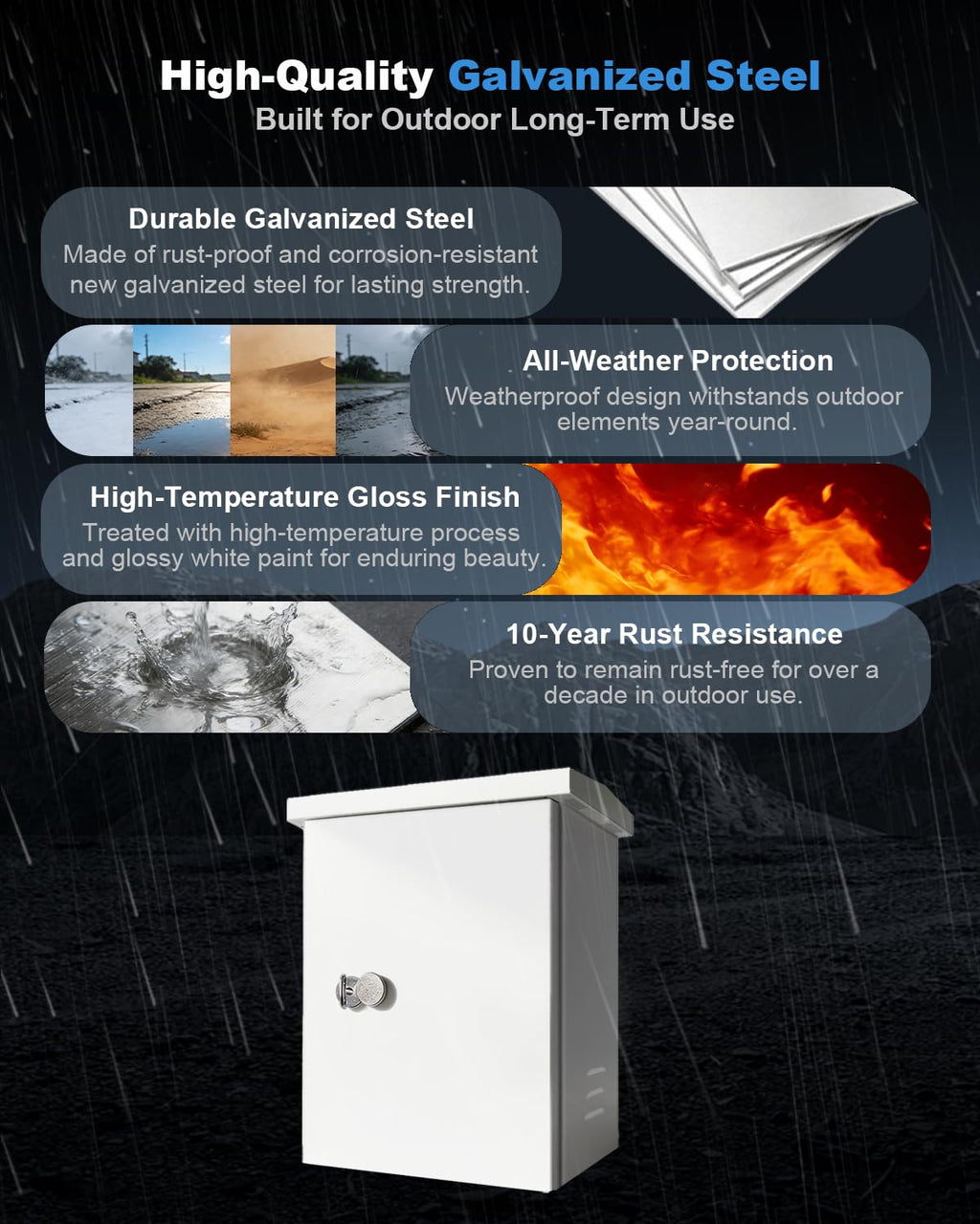 Outdoor Electrical Box Enclosure,19.7" x 13.8" x 9.4", 1.2mm Thick Galvanized Steel,Integrated Ventilation & Cooling Fan,Secure Weather-Resistant Project Box,Wall/Pole Mount