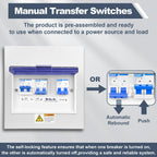 Sekelo 63 Amp Generator Transfer Switch, 120/240V Prewired Manual Transfer Switch with 3 Circuit Breakers, Overload Protection, Easy Installation for Portable Generators & Solar Power Systems