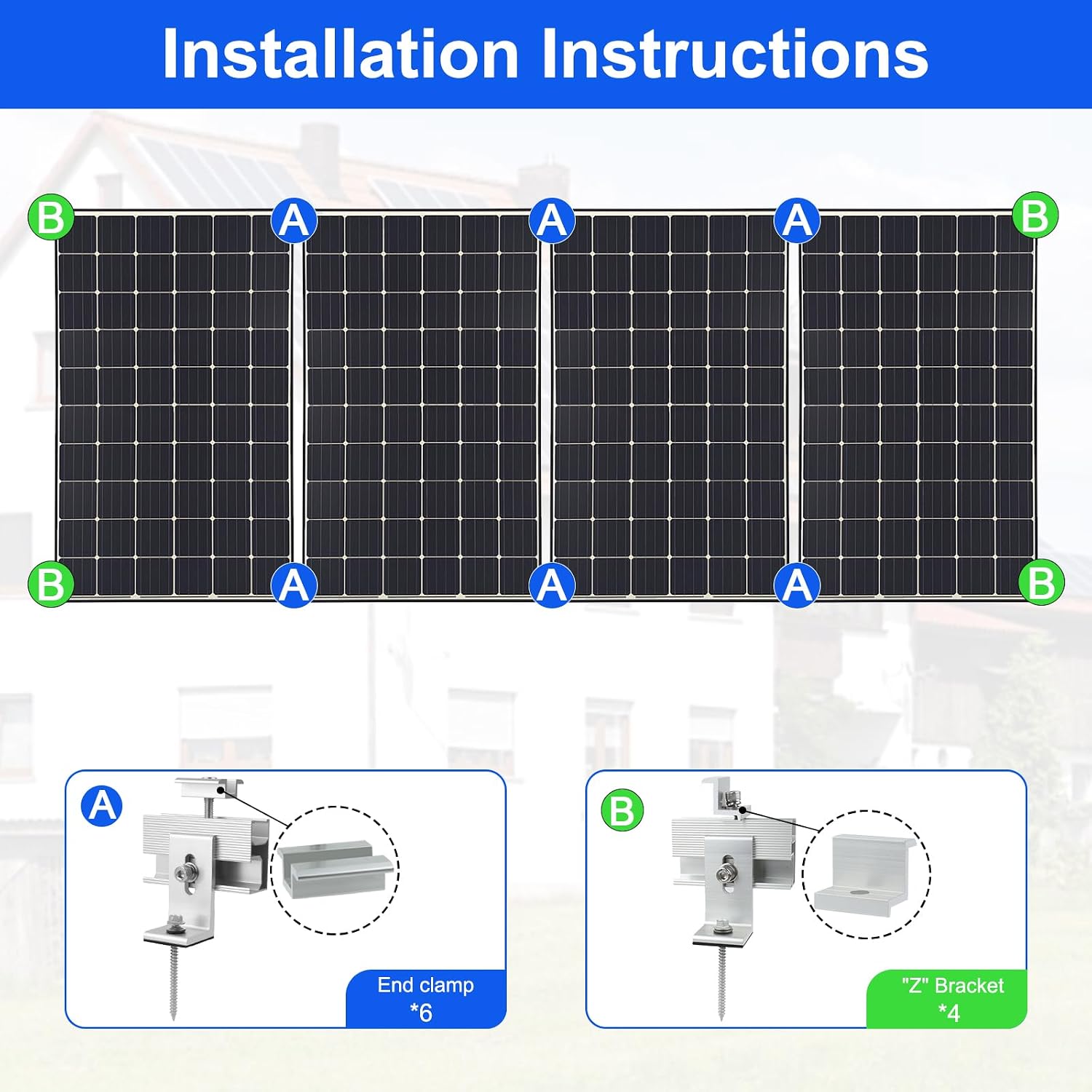 10PCS Solar Panel Mounting Brackets, Solar Panel Mount for 1-4PCS Thickness 1.4” Solar Panels, Solar Panel Brackets with 10x 6 Mini Rails 4X Water Drain Clips for Shingle,Slate,Metal and Tin Roof