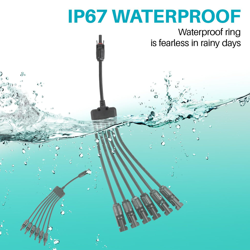 KNMIPJD Solar Panel Connector 6 to 1 Y Branch Parallel Adapter, 30A 1000V 10AWG Tool-Free IP67 Waterproof Cable for Solar Panels (Y Branch, 6to1(1Pairs))