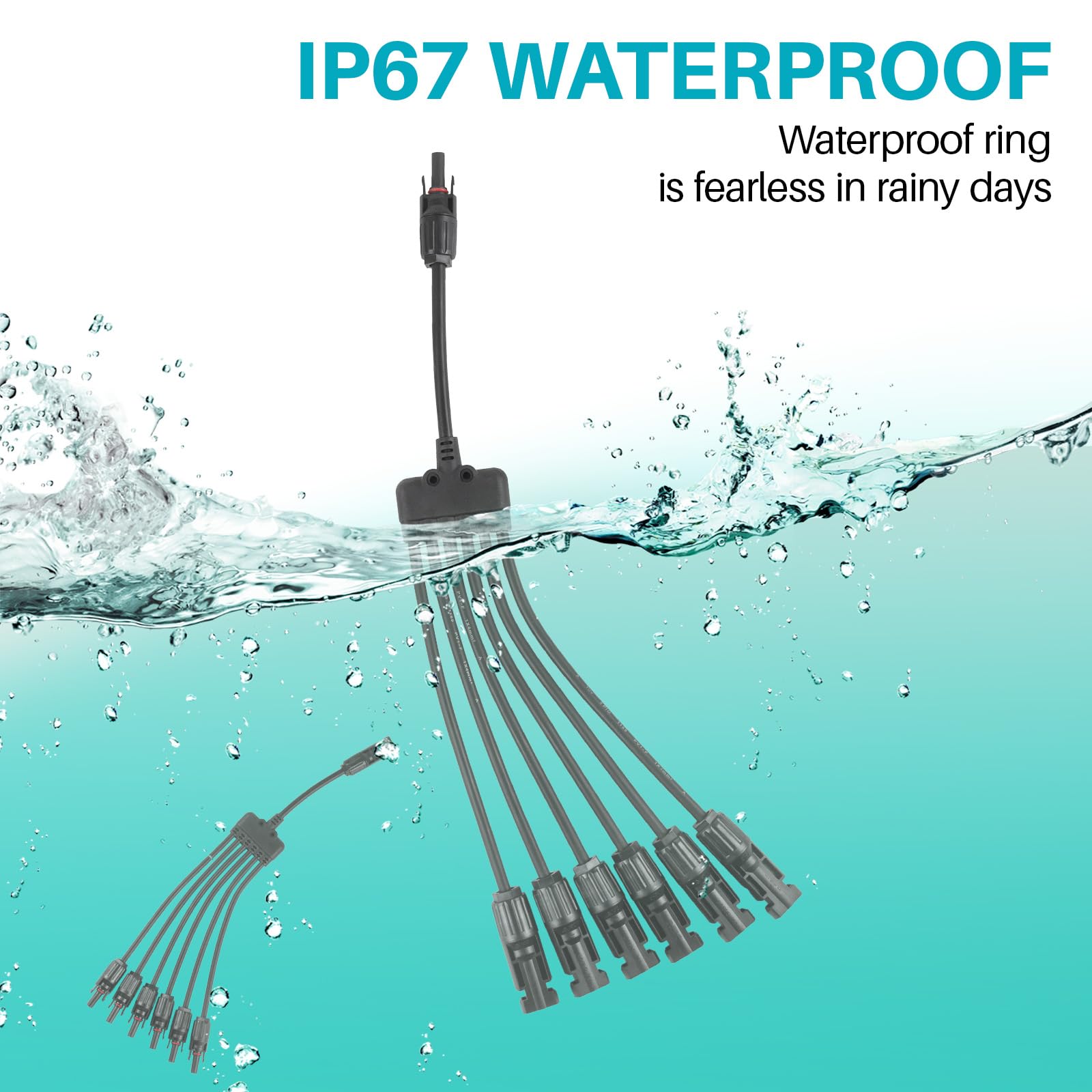 KNMIPJD Solar Panel Connector 6 to 1 Y Branch Parallel Adapter, 30A 1000V 10AWG Tool-Free IP67 Waterproof Cable for Solar Panels (Y Branch, 6to1(1Pairs))