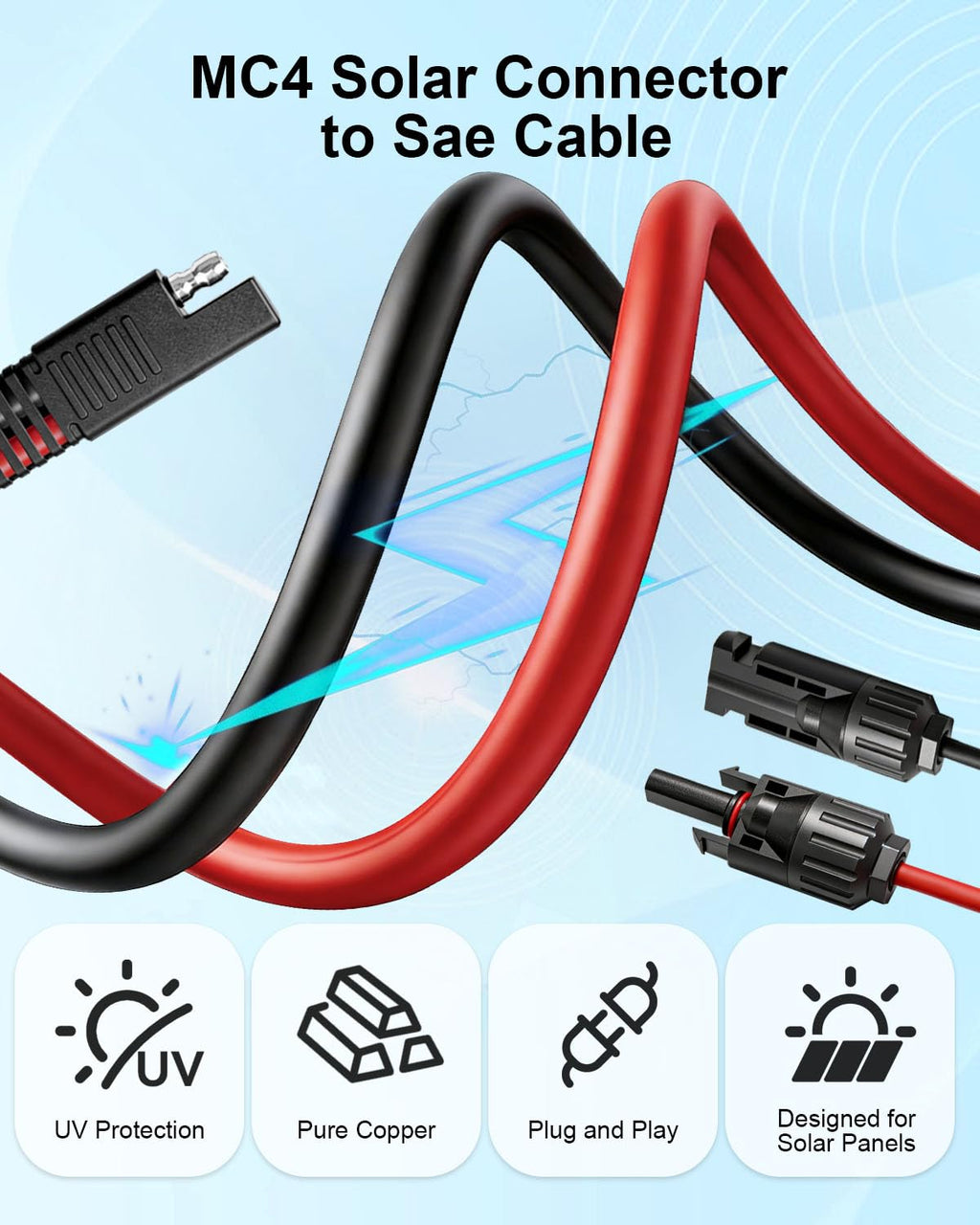 KYN Design Solar Panel Connector to SAE Adapter Cable, 1FT 10AWG Solar Extension Cable with Fuse/SAE Polarity Reverse Adapter for RV Solar Panel Charger Kit