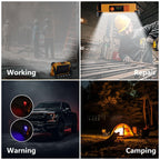 120W Solar Rechargeable Work Light, 144 LED 10000LM Portable Flood Light with Stand, IP66 Waterproof 4 Modes LED Job Site Lighting Flashlights for Mechanic Camping Fishing Car Repair