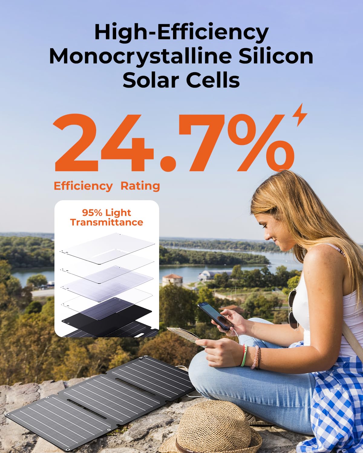 BigBlue 30W Solar Panel Charger with Fast Charging USB-A, USB-C and DC Ports, IP68 Waterproof, Portable Folding Solar Charger Compatible with iPhone, iPad, Samsung, LG, Power Banks, Power Station