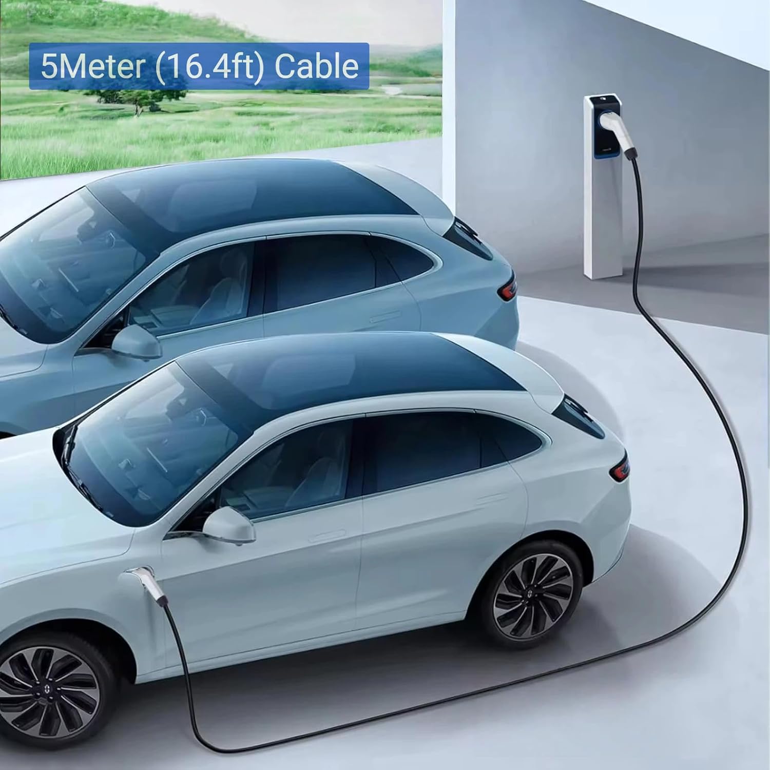 Type 2 Male to Type 1 Female EV Charging Cable, Mode 3 EV Charger for J1772 EVs, 32A 7kW Single Phase, 5m(16.4ft)