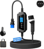 Type 2 Portable EV Charger, IEC 62196 EV Charging Station, 8-32amp Adjustable, 7kW Single Phase, 85-264V, Plug and Play, 5m(16.4ft)