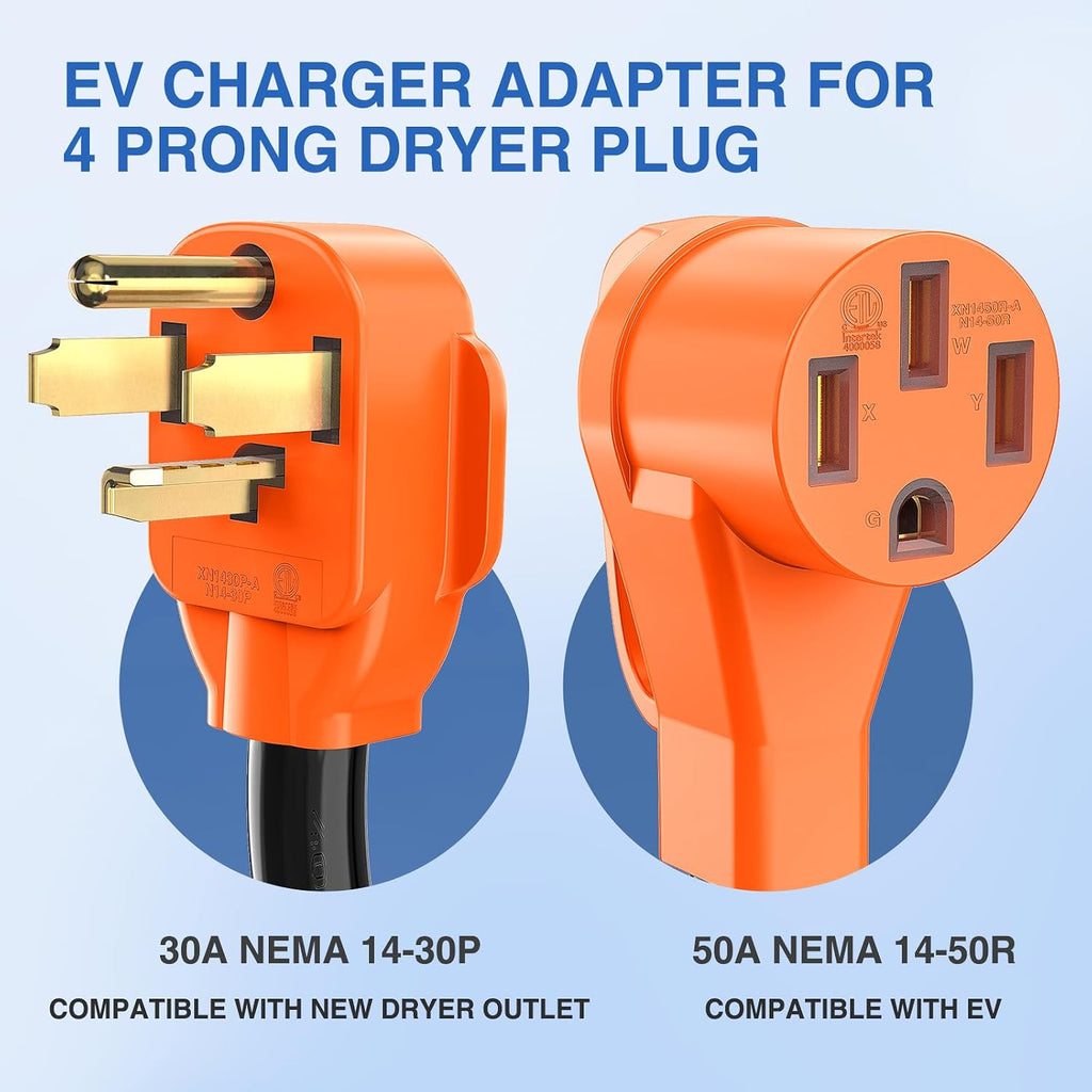 Nilight EV Adapter Cord 30 Amp to 50 Amp 4 Prong Pure Copper New Dryer Outlet to EV Plug Conversion Heavy Duty 10 Gauge Wire Nema 14-30P to 14-50R 30M/50F for Level 2 EVs Using