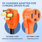 Nilight EV Adapter Cord 30 Amp to 50 Amp 4 Prong Pure Copper New Dryer Outlet to EV Plug Conversion Heavy Duty 10 Gauge Wire Nema 14-30P to 14-50R 30M/50F for Level 2 EVs Using