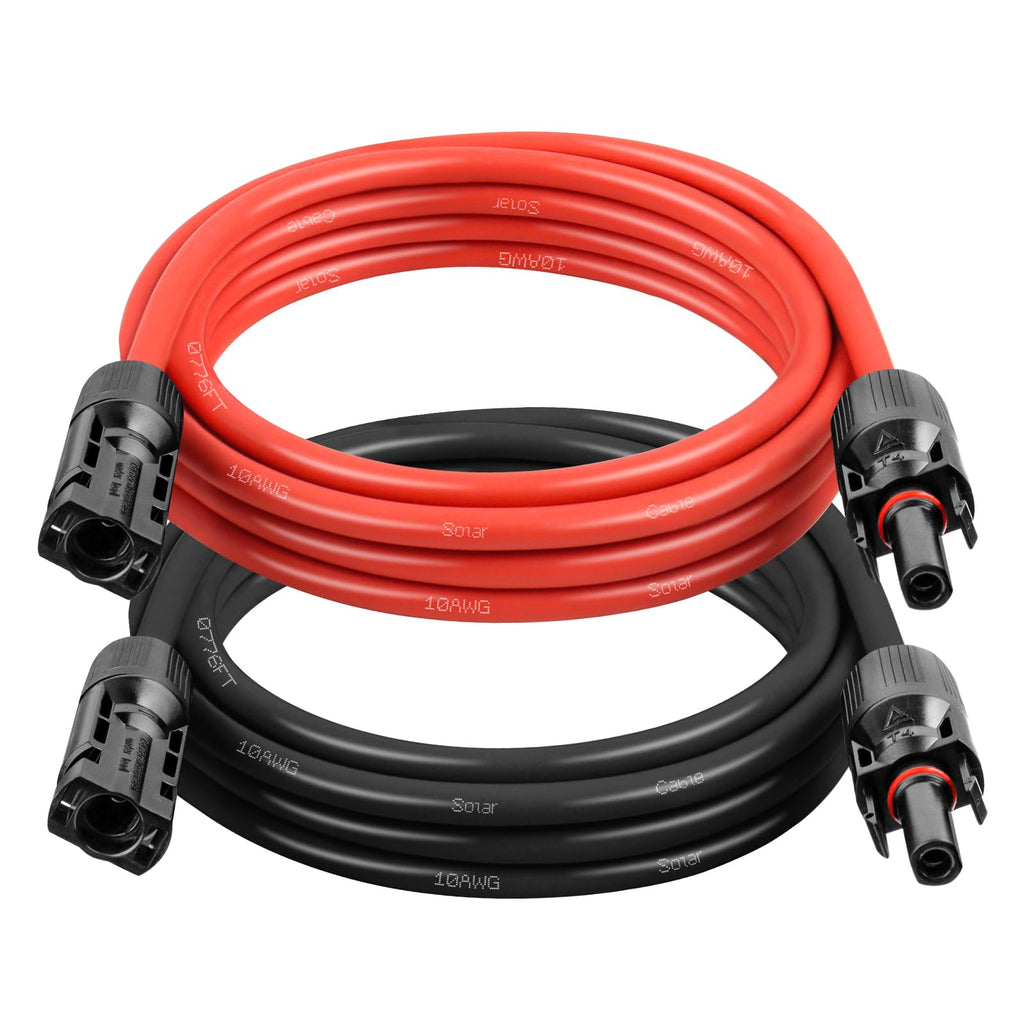 10AWG Solar Extension Cable 2FT – 2 Pack Red & Black PV Wire with Solar Connectors, 84-Strand Tinned Copper, Dual XLPE Insulated, Outdoor UV-Resistant Cable for RV, Inverter, Battery