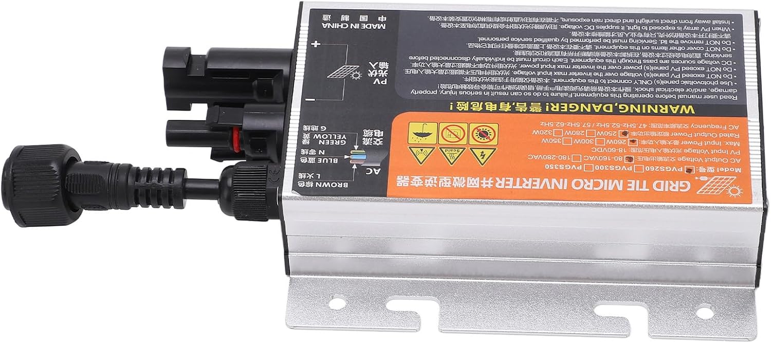Solar PV Micro Inverter 260W, 18-60V to 120V 230V Grid-Tie Inverter for Home Solar Power System, Compact Aluminum Alloy Microinverter with IP55 Rating