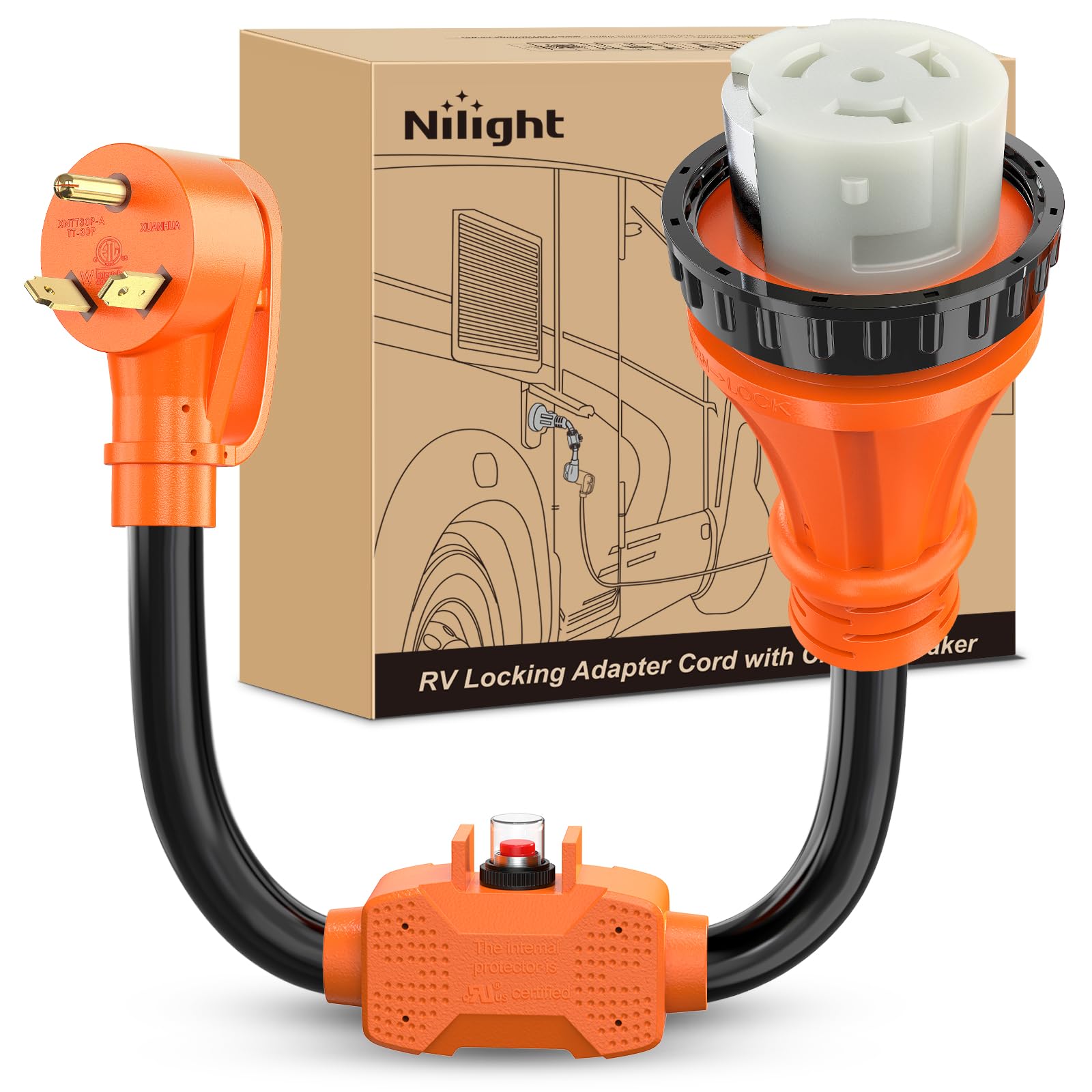 Nilight EV Adapter Cord 30 Amp to 50 Amp 4 Prong Pure Copper New Dryer Outlet to EV Plug Conversion Heavy Duty 10 Gauge Wire Nema 14-30P to 14-50R 30M/50F for Level 2 EVs Using