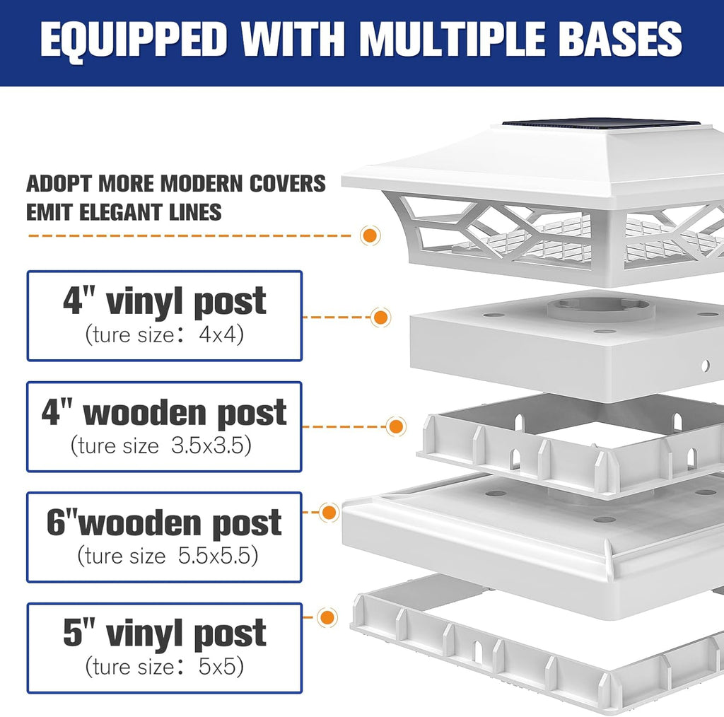 VOLISUN Solar Post Cap Lights: 8 - Pack Outdoor Deck Post Cap Lights White for Dock Fence Waterproof 2 Color Modes,4x4/6x6 Wooden/Vinyl Posts