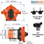 SEAFLO 55 Series 12V RV Water Pump 5.5 GPM 60 PSI Diaphragm Pump Heavy Duty Pressure Switch Built In Bypass Self Priming Quiet High Flow RV Marine Off Grid Freshwater System 4-Year Warranty