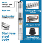 WASSERMANN 4" Deep Well Submersible Pump with 10FT Cable, 1HP, 230V/60HZ, 33GPM, 190FT Head, Stainless Steel Submersible Well Pumps Borehole Water Pump for Home, Factories, Irrigation, Farmland