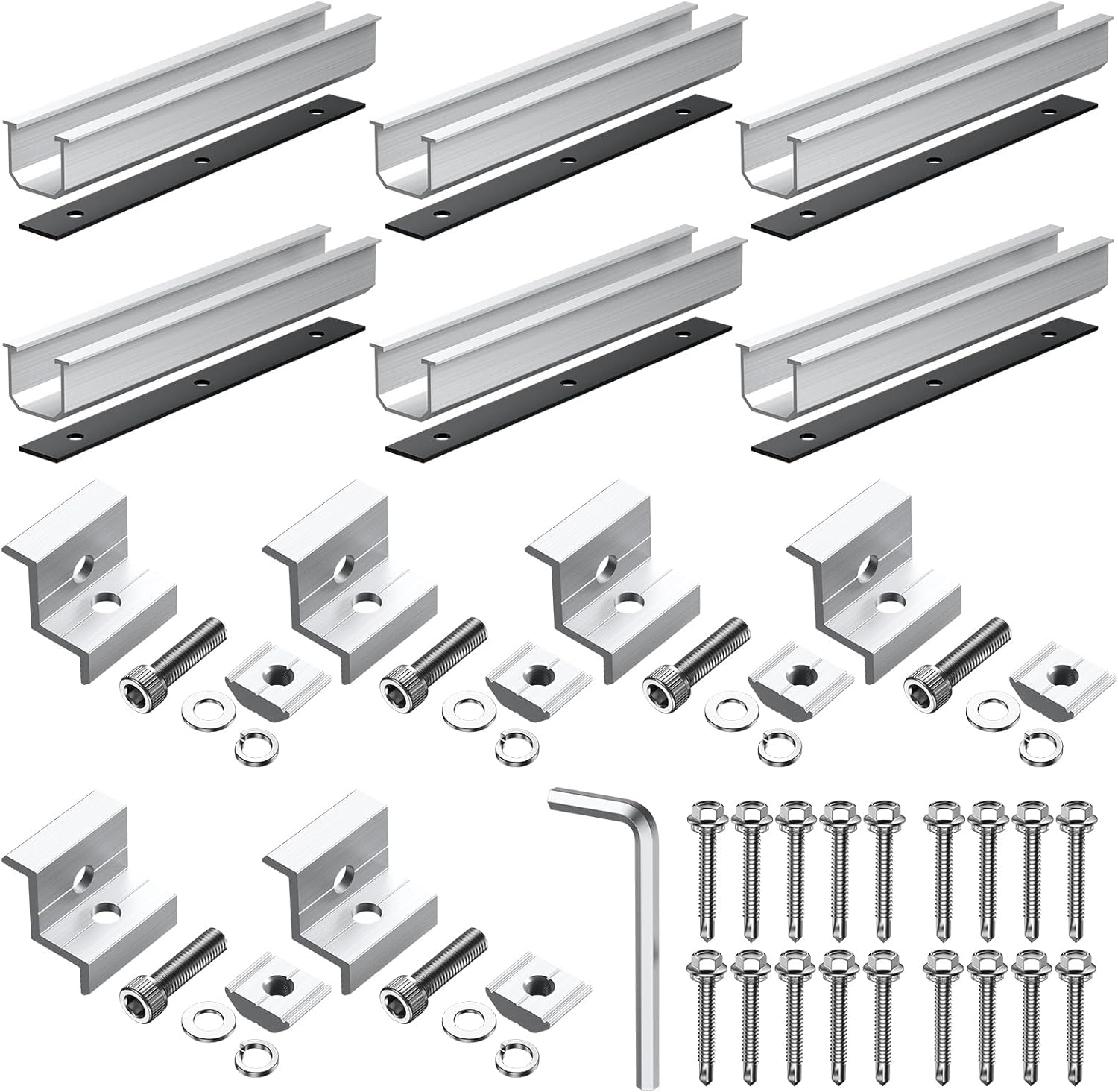 Anbte Solar Panel Bracket Kit, 6 Pcs 7.87 in Aluminium Solar Panel Mounting Rail 30mm/35mm Solar Panel End Clamps, Solar Panel Brackets for Metal Roof, Tin Roof, Flat Roof, Sheet Roof, RV, Silver