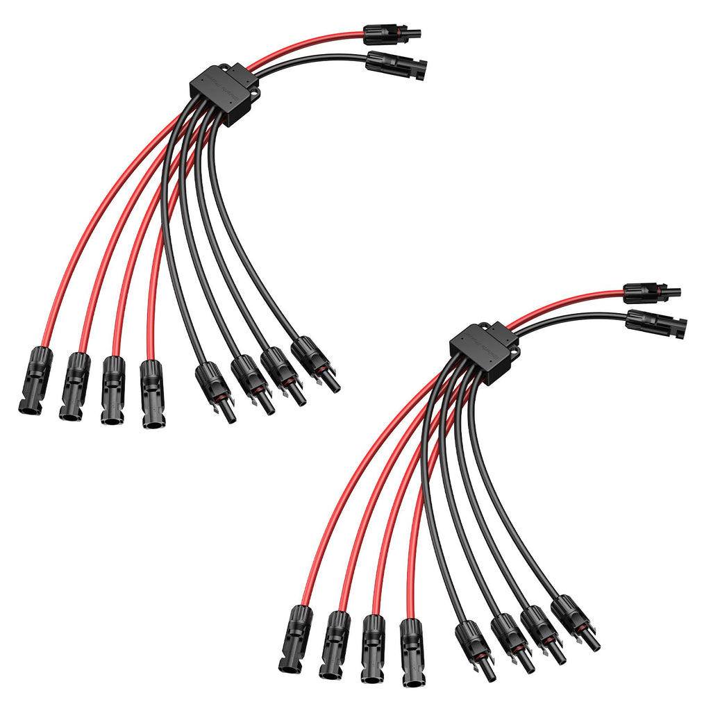 Bateria Power Solar Connectors for 2 Solar Panels, IP68 Waterproof Solar Panel Connectors Splitter, 4 to 2 Y Branch Parallel Adapter for Solar Cable Extension